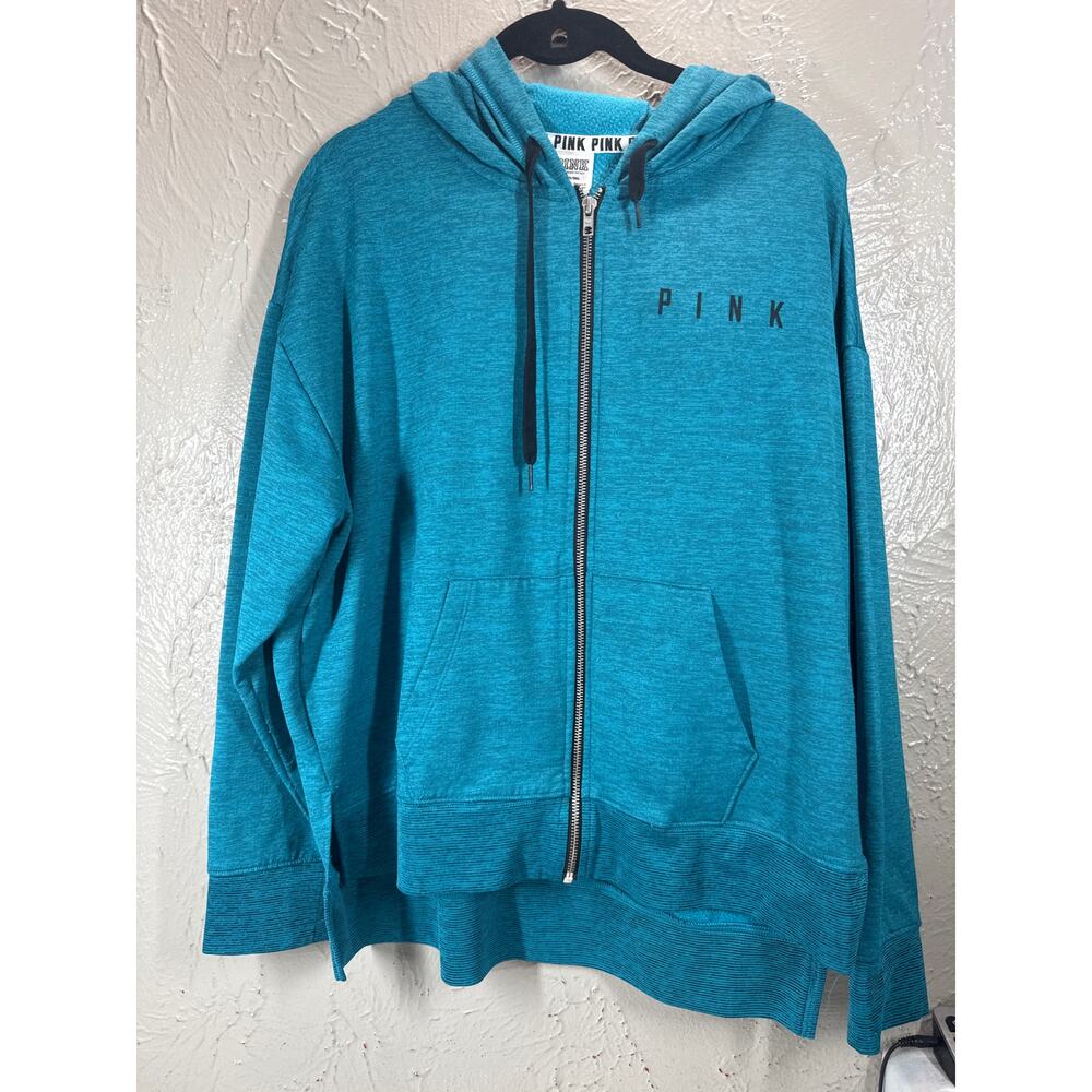 Pink Victoria's Secret Full Zip Hoodie‎ Sweatshirt Hi Low Hem Womens Size Medium